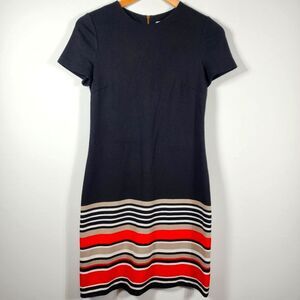 Calvin Klein Short Sleeve Black Striped Bottom Hem Back Zipper Dress Size 4